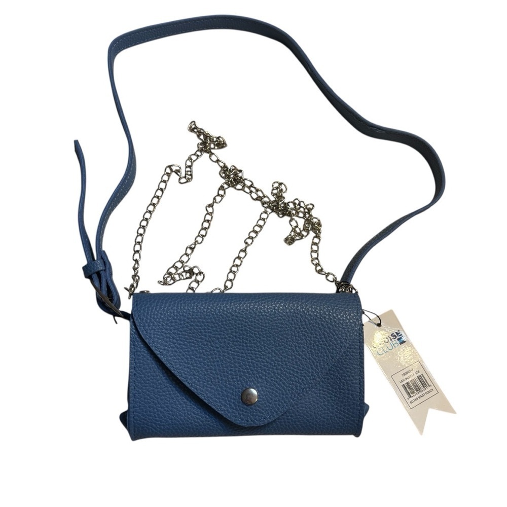 NWT Blue Crossbody Bag / Belted Waist Pouch Silver Chain Adjustable Minimalist